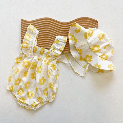 Girls Bodysuits Floral Bodysuits One Piece with Hat