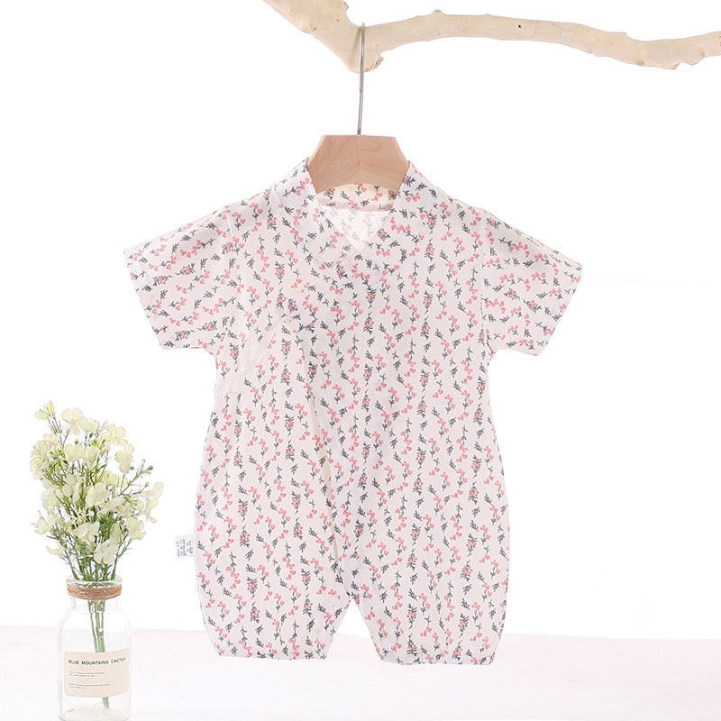 Pink Flowers Cotton Romper Jumpsuit